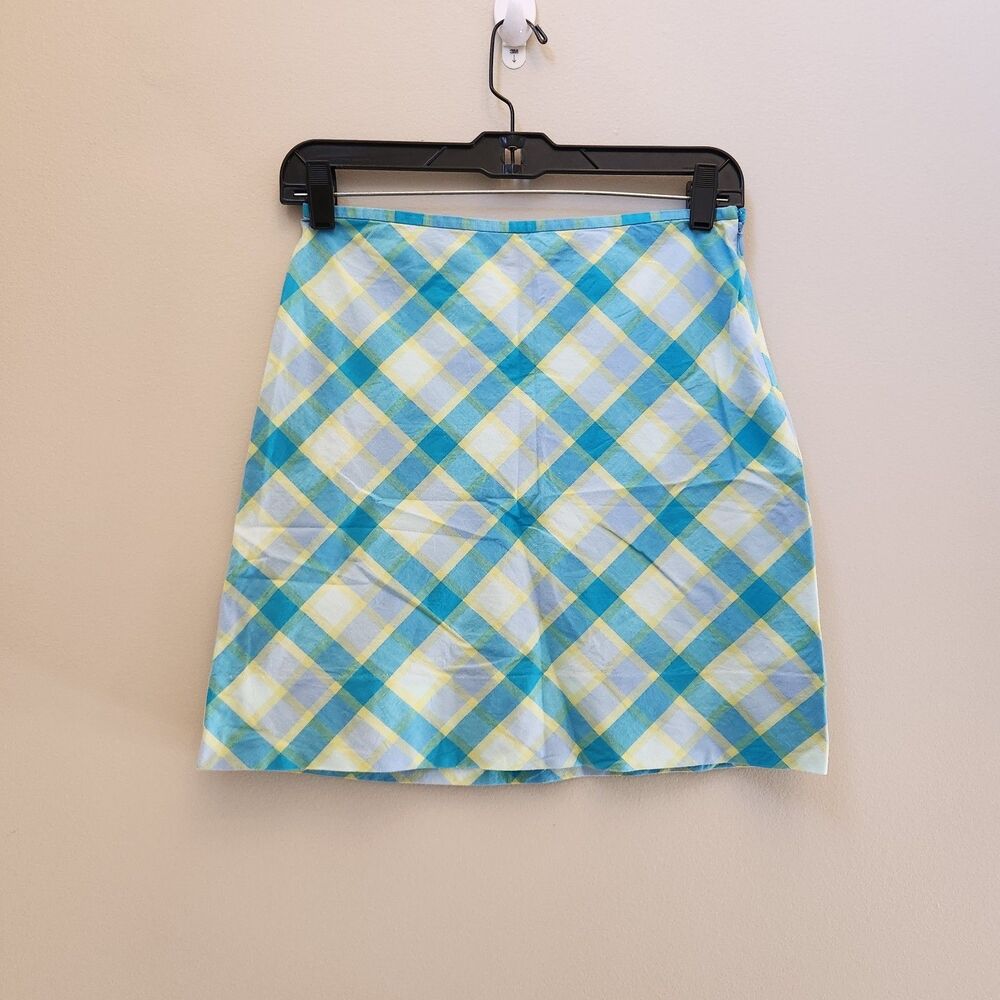 Vtg 90s/Y2K American Eagle Womens Mini Skirt 0 Blue Yellow Plaid Spring Picnic